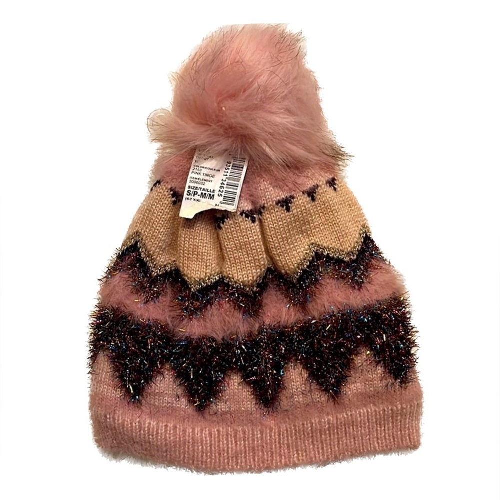 NWT winter hat / beanie pink and glittery Sz Med 5/7